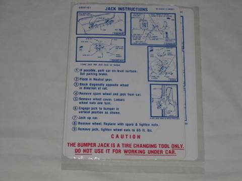 Jack instruction Decal - Original Chrysler part #2856 101(all)