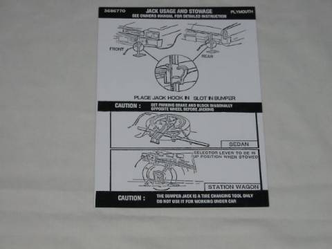 Jack instruction Decal - Original Chrysler part #3686 770(all)