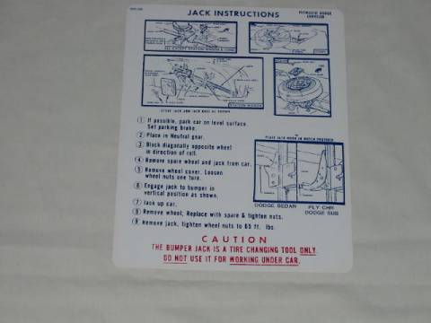 Jack instruction Decal - Original Chrysler part #2931 184 (all)