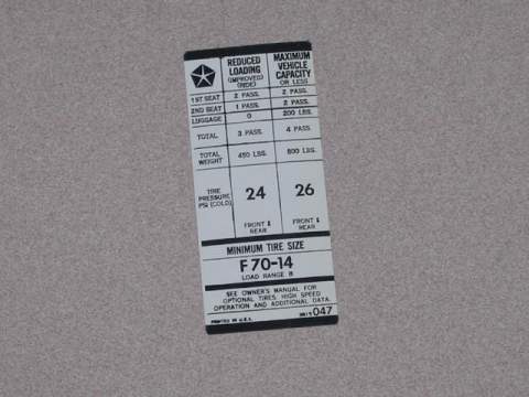 E-Body F70X14 Tire Pressure Decal 3815 047