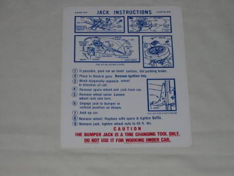 Jack instruction Decal - Original Chrysler part #2856 104 (all)
