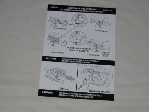 Jack instruction Decal - Original Chrysler part #3595 702(all)