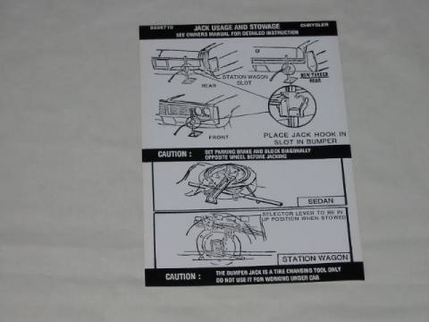 Jack instruction Decal - Original Chrysler part #3595 710 (all)
