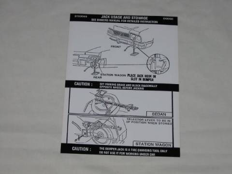 Jack instruction Decal - original chrysler part #3753 093