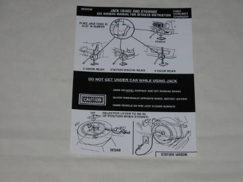 Jack instruction Decal - Original Chrysler part #3835 028