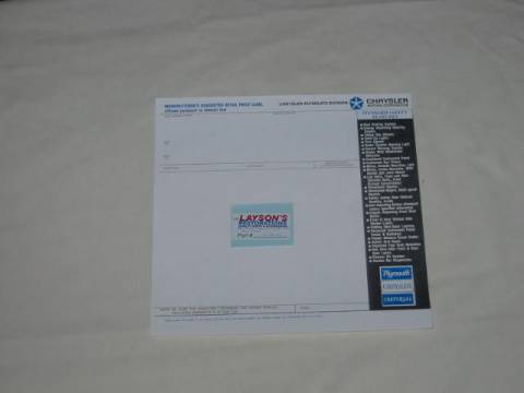 Window Price Sticker - Chrysler/Plymouth/Imperial