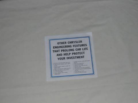 new vehicle-warranty window sticker - Chrysler / Plymouth / Imperial / Dodge