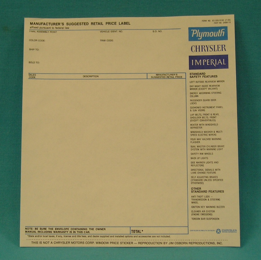 Window price sticker