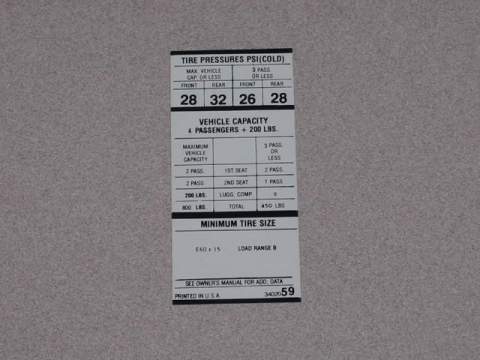 Tire Pressure Decal, E-Body E60X15 440+6 - 3402 059