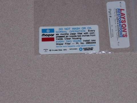 Air Cleaner Service Instruction Decal #2863 349