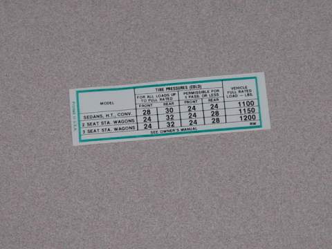 Belvedere/Coronet Tire Pressure Decal RW