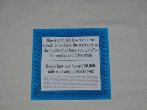 new vehicle-warranty window sticker - Chrysler / Plymouth / Imperial / Dodge