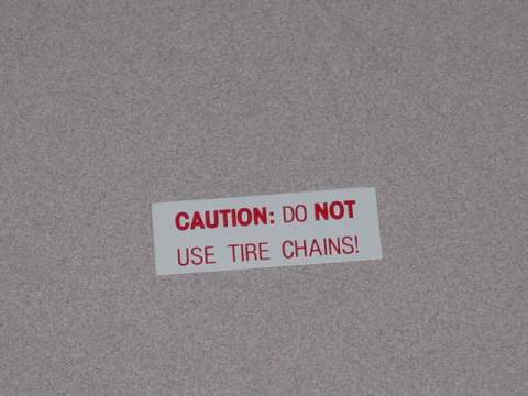 Space saver tire chain warning decal (all)