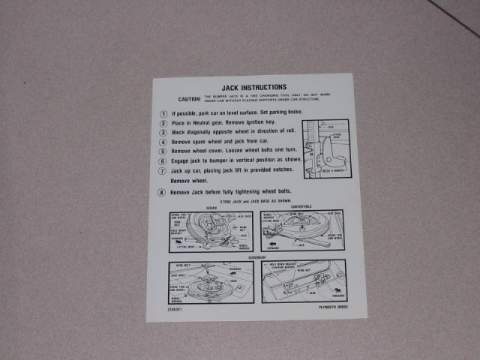 Plymouth Jack instruction Decal Original #2266 301 (all)