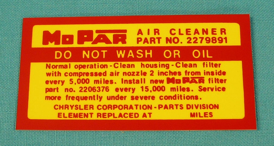 Air Cleaner Service Inst. Decal 2279 891