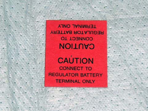 Voltage Regulator Warning Tag