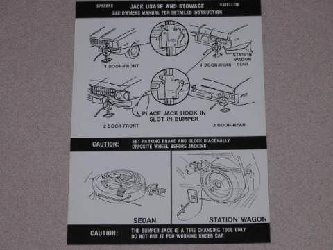Jack instruction Decal - original Chrysler part #3753 090(all)