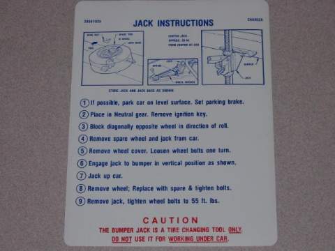 Jack instruction Decal - Original Chrysler part #2856 102B