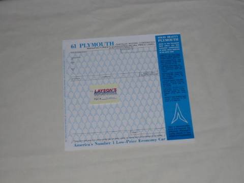 Plymouth - New Vehicle Window Price Sticker