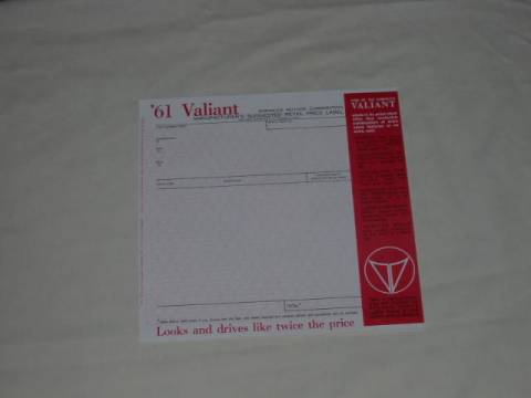 Valiant - New Vehicle Window Price Sticker