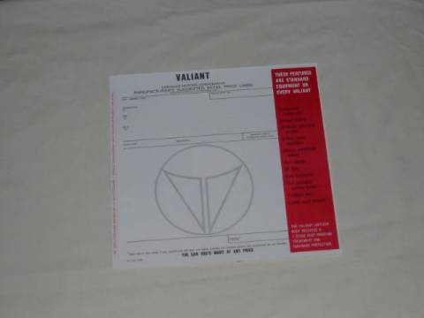 Valiant - New Vehicle Window Price Sticker