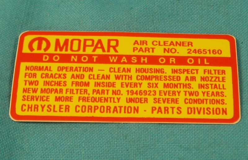 Air Cleaner Decal, 383 - 4V Air Cleaner Service Inst Decal 2465 160