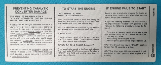 Sun visor starting instruction decal