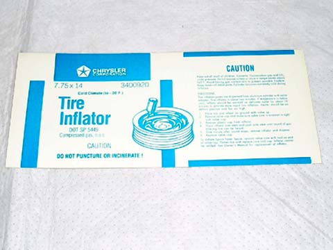 Space saver spare inflator bottle decal