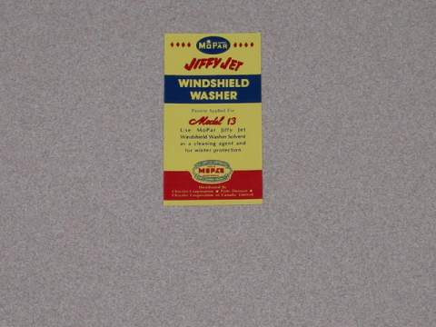 "Jiffy Jet" Windshield Washer Bracket Decal