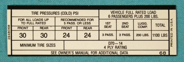 Late A-Body D70X14 Tire Pressure 2948 068