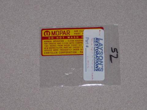Air Cleaner Decal, Imperial Air Cleaner Service Decal #2536 583