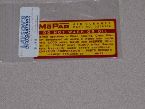 Air Cleaner Decal, 318 Air Cleaner Service Inst Decal 2206 254