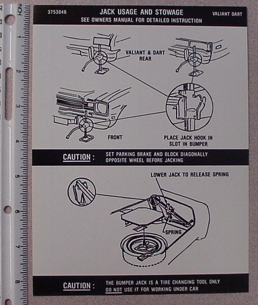 Jack instruction Decal - Original Chrysler part #3753 046