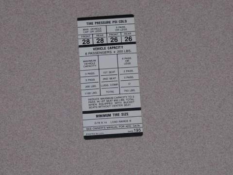 Charger SE G78X14 Tire Pressure Decal 3402 195