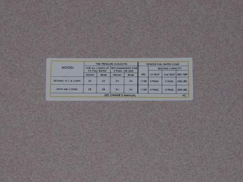 Tire Pressure Decal, Valiant  VC