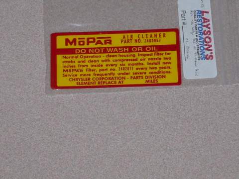 Air Cleaner Decal, 426 Wedge 365 HP Air Cleaner decal 2463 957