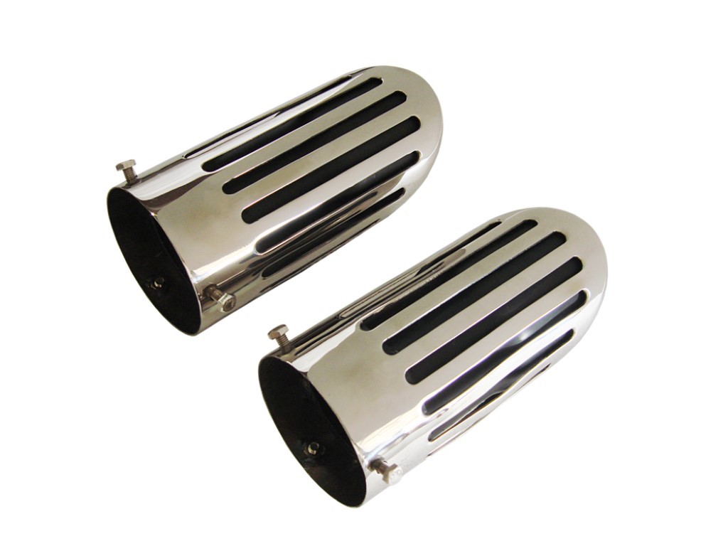 Slotted exhaust tips Road Runner & GTX models with 440 6-bbl or Hemi V8 These tips mounts to the resonator, and have a <b>BLACK</b> insert 2-1/4 id (pair) - discount exempt