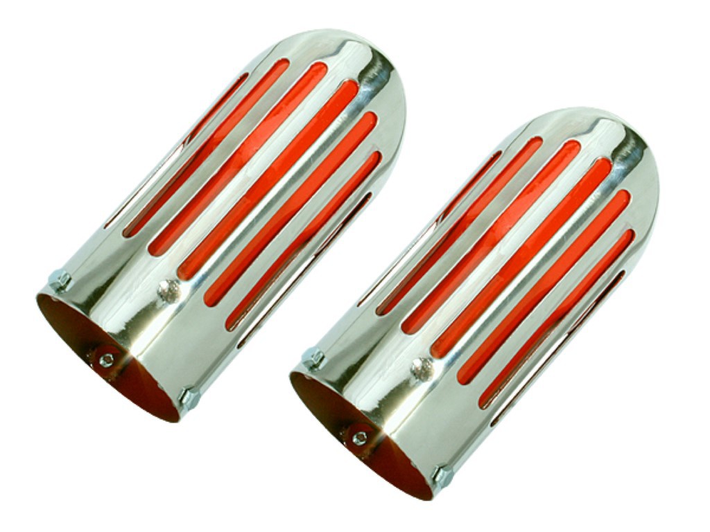 Slotted Exhaust Tips Road Runner and GTX models with 440 6-bbl or Hemi V8. These tips mounts to the resonator, and have a <b>RED</b> insert 2-1/4" i.d. (pair) - discount exempt