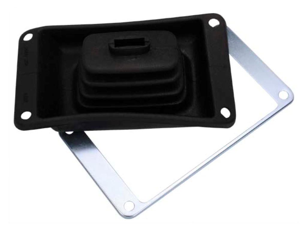 Shifter Boot for 4 speed console with Pistol Grip.  Can also fit 1966-69 models with pistol grip or other rectangular shaped handles.  Has the metal reinforcement ring just like originals. - discount exempt