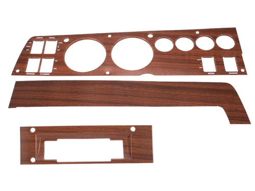 Woodgrain Ralley Dash bezel set for A/C cars with  8 Track radio (3 piece kit) - discount exempt