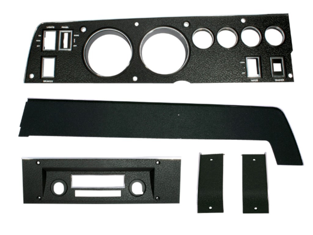 Woodgrain Ralley Dash Bezel set – (2) end covers, AM/FM radio Glovebox bezel, Inst. Bezel for non A/C cars (discount exempt)