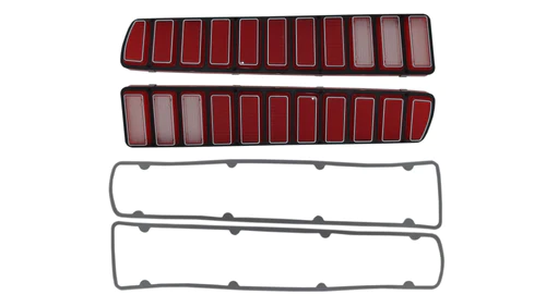 Taillight Lenses (Pair) -  with silver trim on front edge of each vertical rectangular lens outline. - discount exempt
