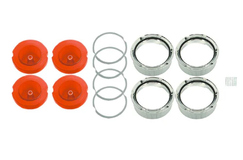 All (4) round tailight lens bezels and all (4) red lenses.  Kit