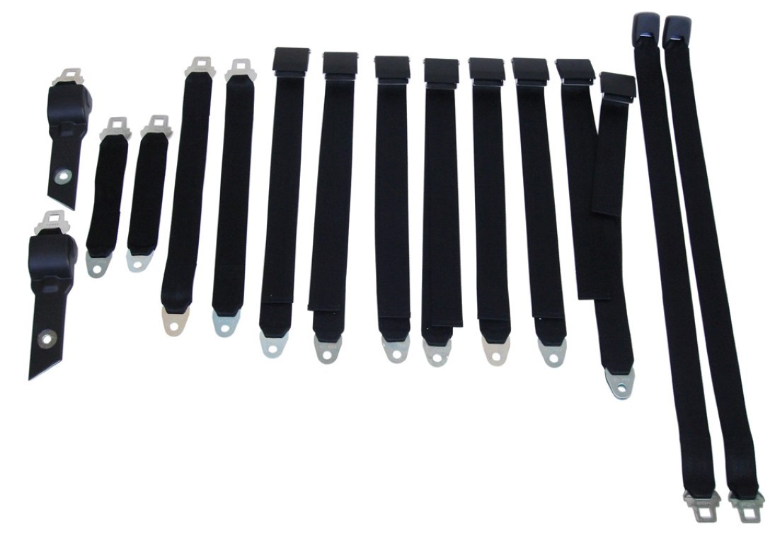 Seat Belts Bench Seats <B>Please Note:</B>  These seat belts have not been tested for SAE standards like originals – meant for show only.  IF using a belt for safety issues – refer to “Close to Concourse Reproductions” since those have been SAE tested to original spec. (discount exempt)