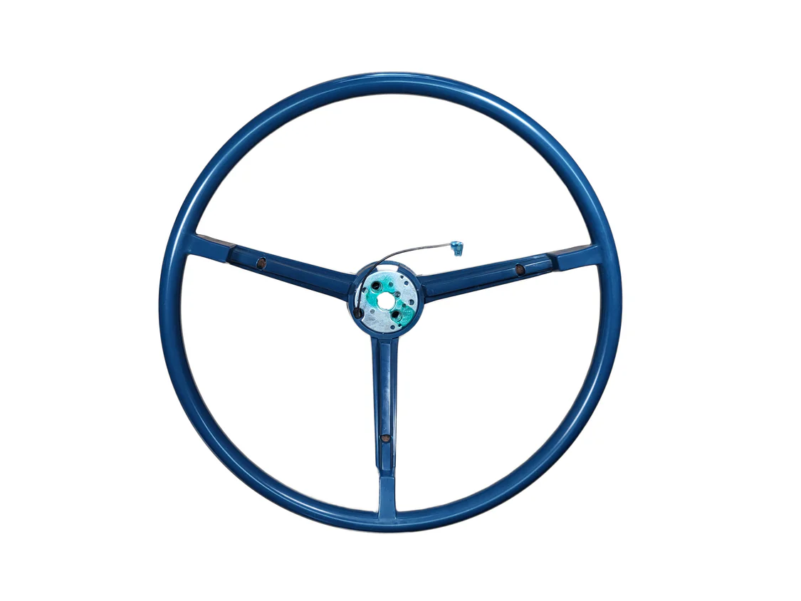 STEERING WHEEL- 3 spoke standard steering wheel – Blue Color.  Will fit for 1967 but technically not correct. - discount exempt
