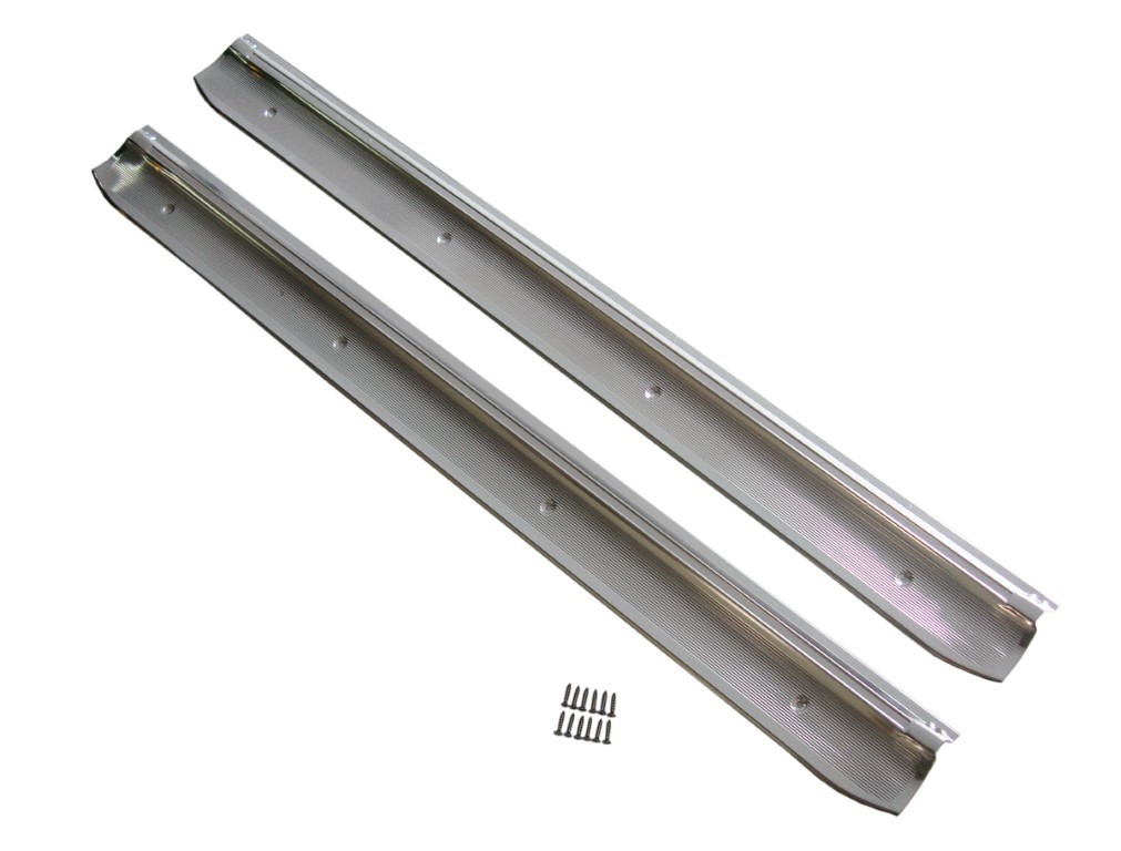 Sill Plate - Polished finish. These will not fit on aftermarket sheetmetal repairs done to the sill area.  You will need to drill new holes. For original untouched Chrysler panels - there should be no problems - Priced each
