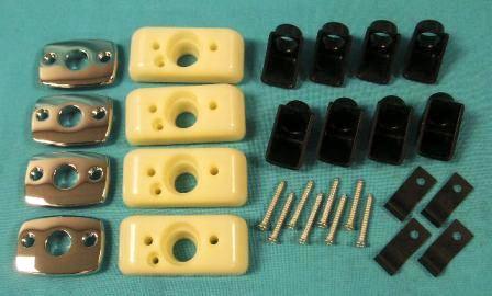 Complete Bucket Seat Headrest Mounting kit, includes the chrome escutheons, foam gaskets, plastic slides and hardware. 1968-70 A, B, C-Body