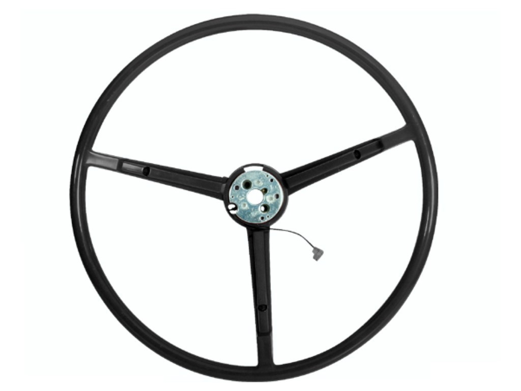 Steering Wheel - 3 spoke standard steering wheel - Black only.  Will fit on 1967 year but technically not correct - discount exempt