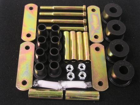 Shackle Package - 2" Front eye bushing dia., 5/8" eyebolt dia., with URETHANE 7/8" Rear shackle Bushing with H/D Shackles - SET