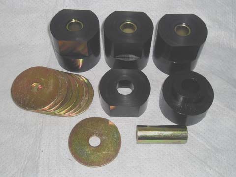 1973-81 Body Mount Kit - B-Body, Includes Charger - One of the most cost-effective ways of improving the handling and "feel" of any vehicle is to replace the mushy and probably worn-out OEM rubber body mount bushings. Urethane body and cab mounts provide the necessary rigidity, yet have ample resilience to keep everything quiet. Perfect for both off-road and street use. Note: These Body mount kits are Black in color.